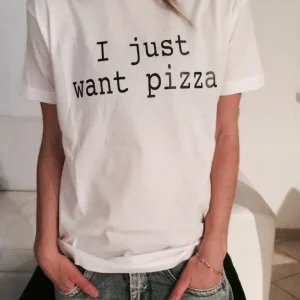 Sugarbaby New Arrival I just Want Pizza T-shirt White Fashion Funny Slogan Women Girls Sassy Cute Tops 90s aesthetic Clothing