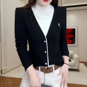 Harajuku Patchwork Contrast Plus Size Tops Women Clothing New Long Sleeve Fake Two Vintage T Shirts Casual Fashion Autumn Winter